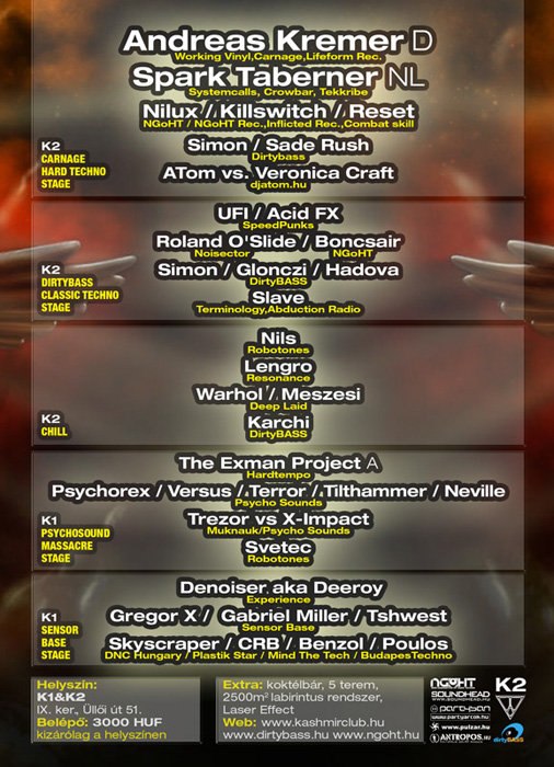 Club_Kashmir & Club K2 Global Techno New Year Party with Andreas Kremer, Spark Taberner and The Exman Project flyer