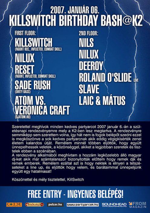 Club K2 presents KillSwitch Birthday Bash flyer