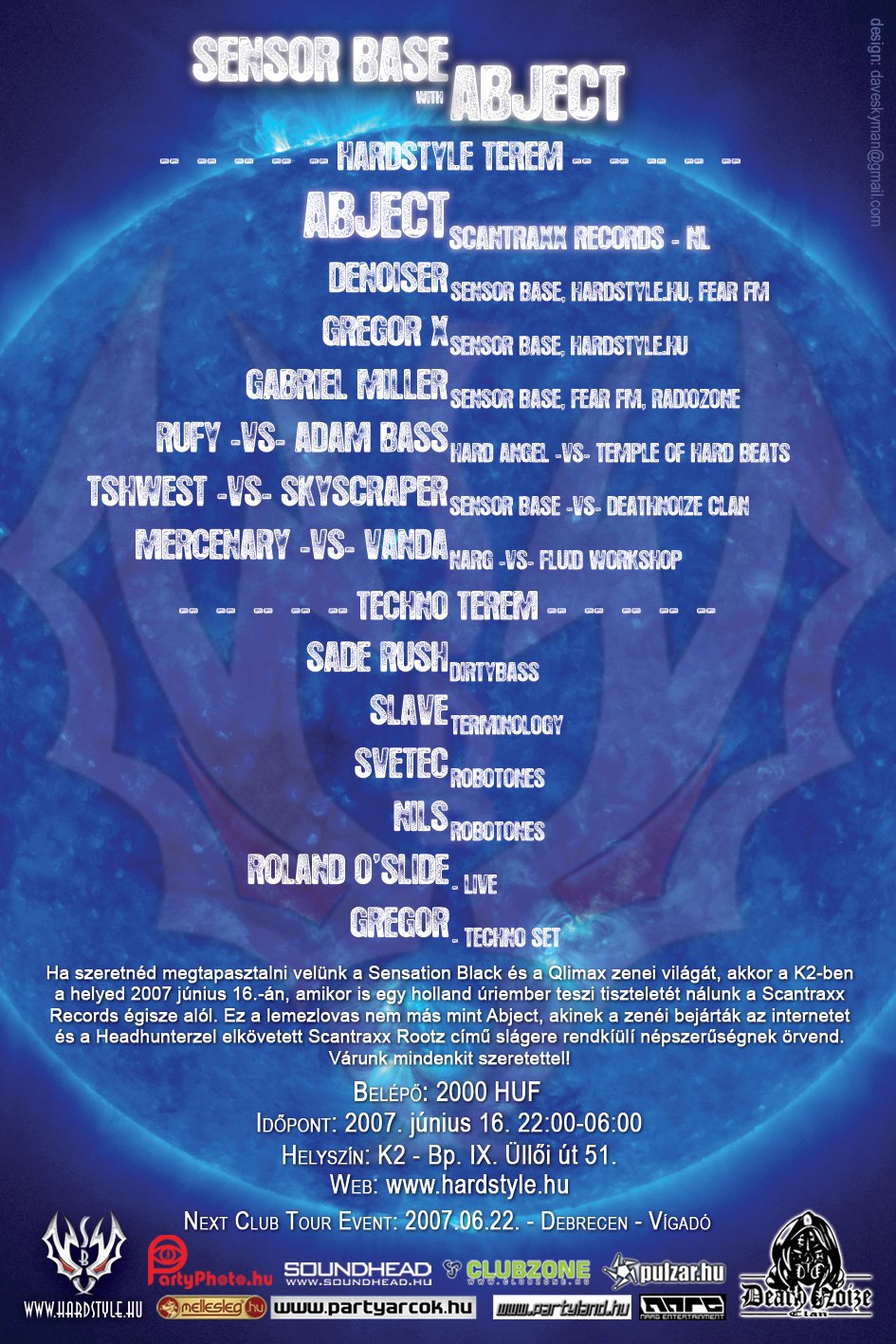 Club K2 & Sensor Base with Abject flyer