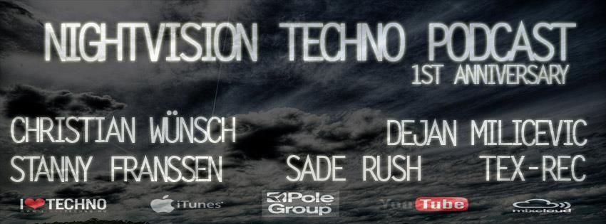 Nightvision Techno Podcast 1st birthday with Christian Wünsch, Dejan Milicevic, Stanny Franssen and Tex-Rec flyer