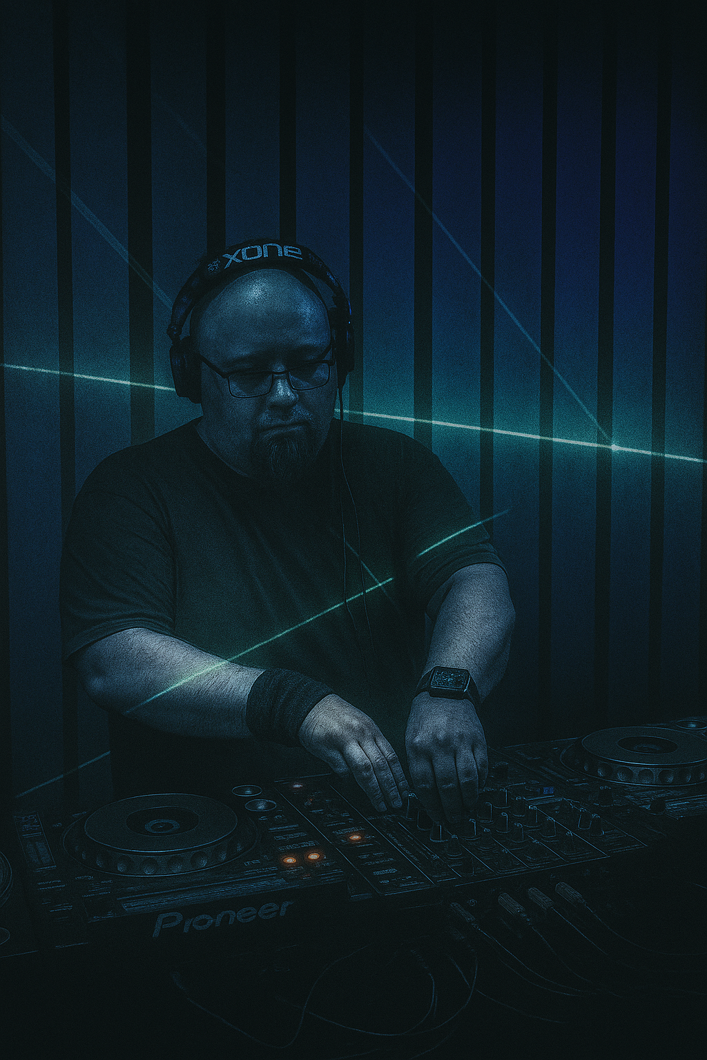 Sade Rush playing in front of a green laser-lit crowd